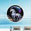 (18.5cm)DIY Acrylic Jigsaw Puzzle Window Hanging with Hanging Chain DIY Stained Glass Decoration Round Window Puzzle Decor for DIY Craft Project (Colorful Horse)