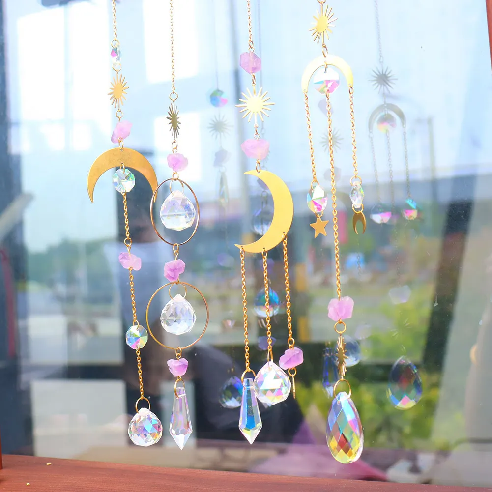 Crystal Wind Chime Star Moon Prism Hanging Pendant Home Garden Decorations