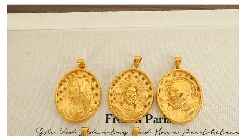 1 Piece 26*35.7mm 34*36.8mm 304 Stainless Steel 18K Gold Plated Virgin Mary Oval Solid Color Pendant Jewelry Accessories