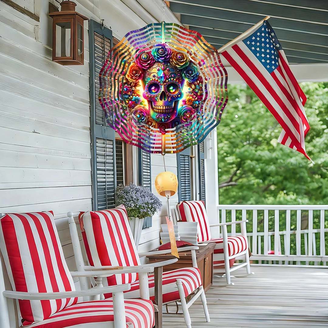 3D Hanging Wind Spinner 360 Degree Rotating 10-Inch Garden Wind Spinners Hanging Wind Catcher Art Gift for Home Garden Halloween Christmas (Skull)