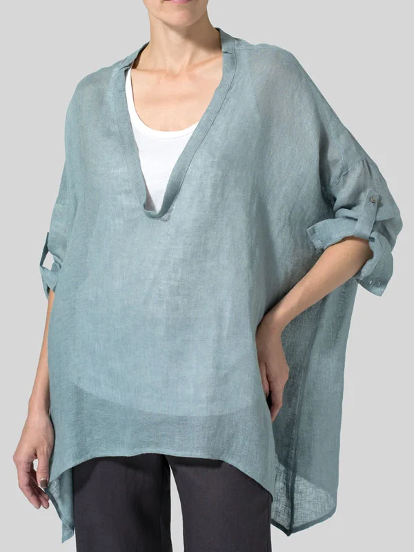 v-neck daily cotton and linen comfort women's top