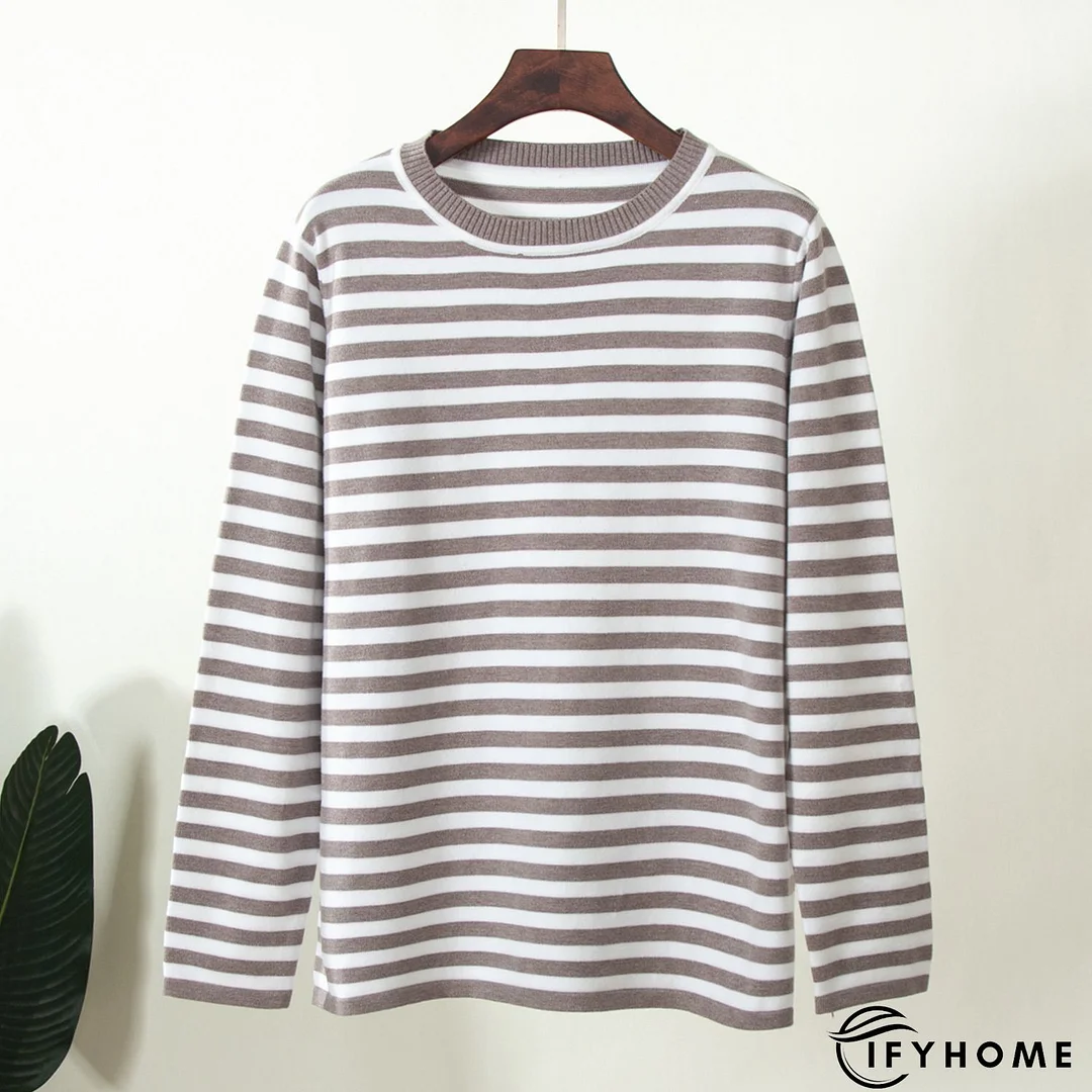 Casual Vintage Crew Neck Knitted Striped shirt & Top | IFYHOME