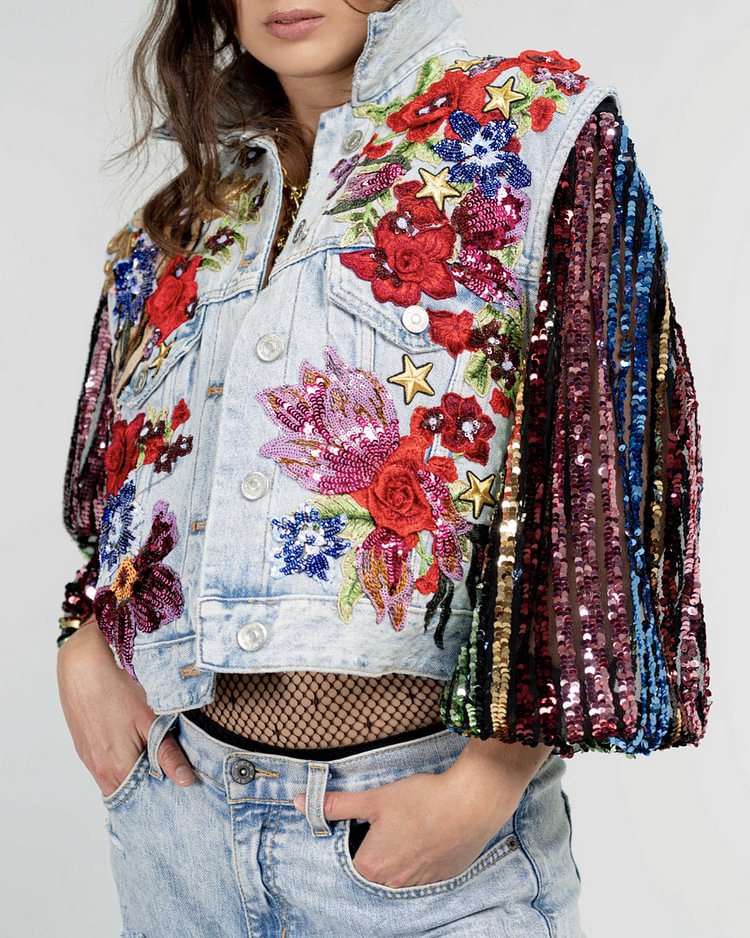Flower Embroidered Sequin Jacket