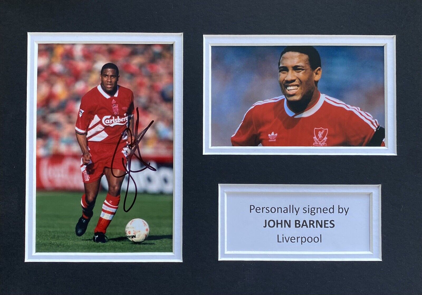 John Barnes Genuine Hand Signed Liverpool Photo Poster painting In A4 Mount Display