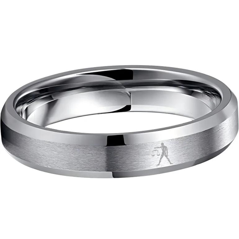 Beveled Edges Sliver Laser Etched Couple Wedding Bands Sliver Libra Tungsten Carbide Rings 4MM 6MM 8MM