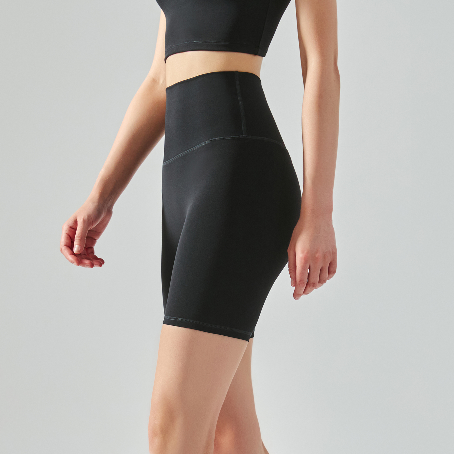 Hergymclothing Black women's naked feel eco skin friendly sustainable breathable smooth washable stretchable gym wear biker shorts online shopping