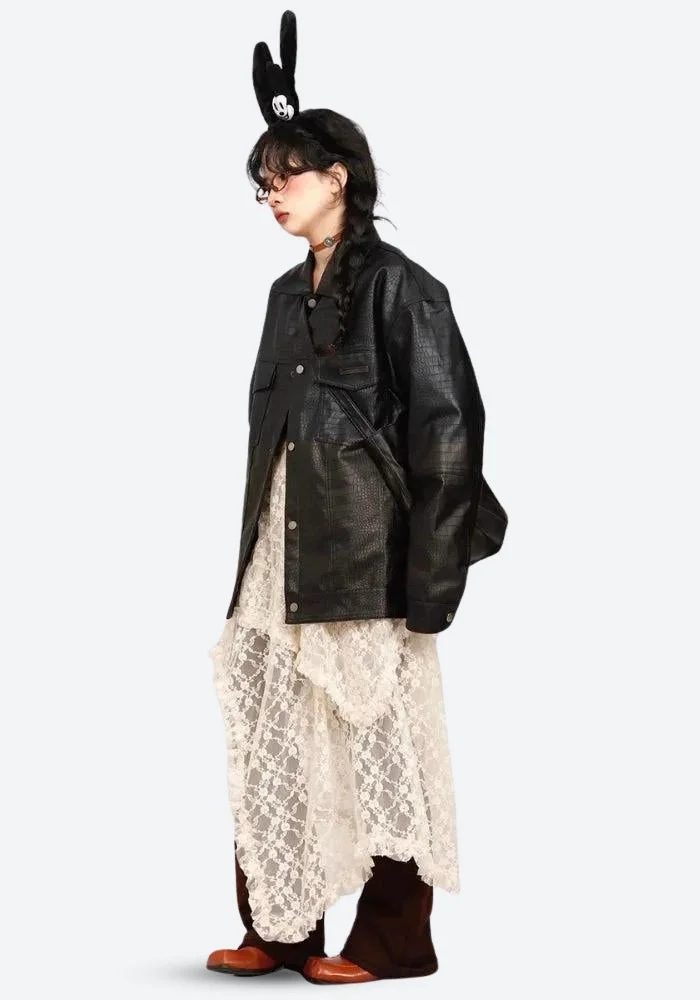 Brownm Grunge Lace Midi Skirt