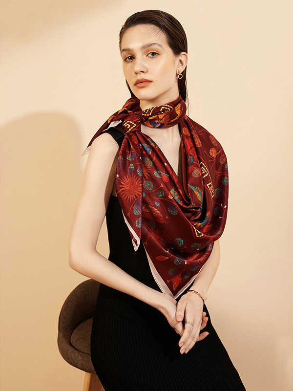 Large Red Silk Scarf Spring And Summer Sunscreen Shawl Style