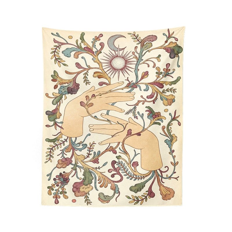 Sun and Moon Tapestry Wall Hanging Botanical Celestial Floral Wall Tapestry Hippie Flower Wall Carpets Dorm Decor moon decor
