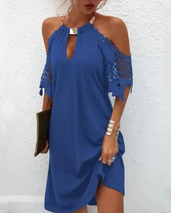Metal Necklace Hanging Neck Mini Dress