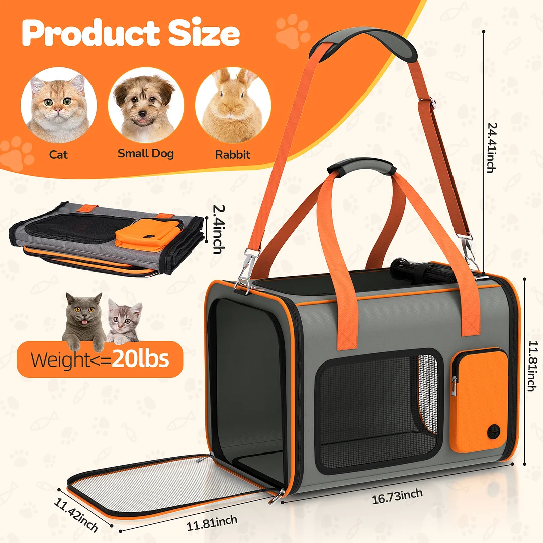 BEBANG Cat Carrier, Soft Sided Pet Carrier Large for Small Cats and Dogs up to 20LBs, Travel Cat Carrier with Mat