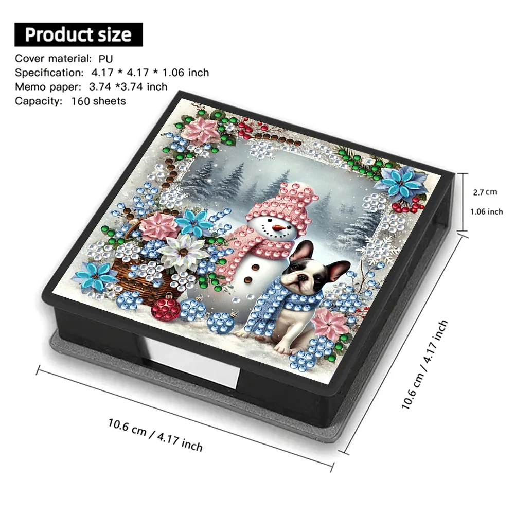 5D DIY PU Snowman Dog Diamond Painting Notecard Box Gem Art Note Holder