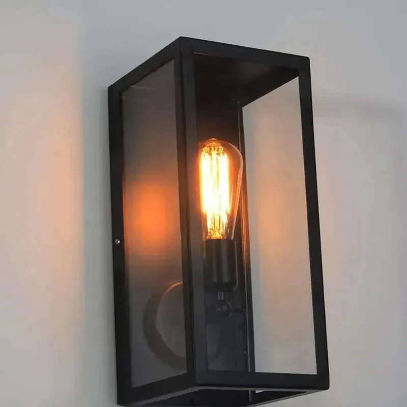 Industrial Loft Rust Metal Lantern Single Wall Sconce with Clear Glass