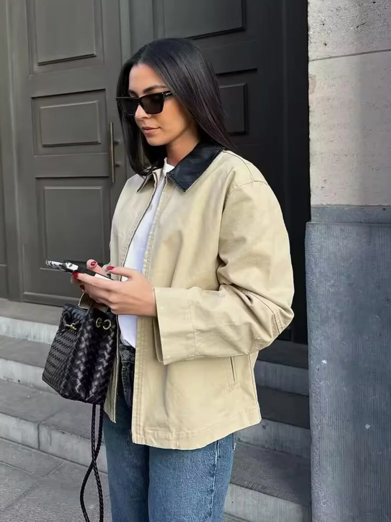 Nigikala Nigikala Women's Clothing 2025 Autumn Collar Long Sleeve Retro-Column Jacket Baseball Uniform Coat Women A15057