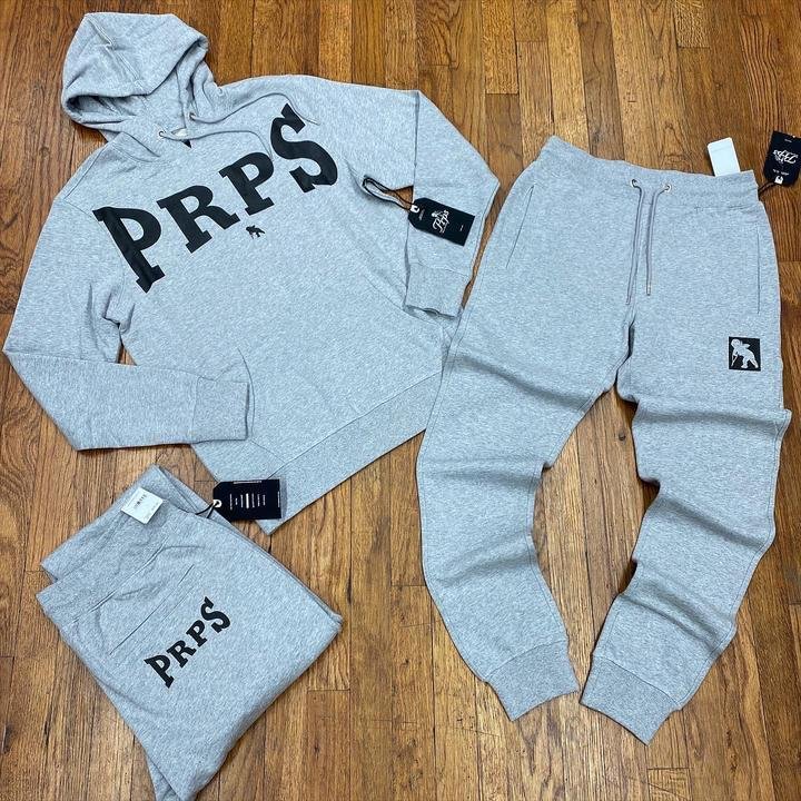 Grey fashion PRPS print casual Hooded Sweater Set
