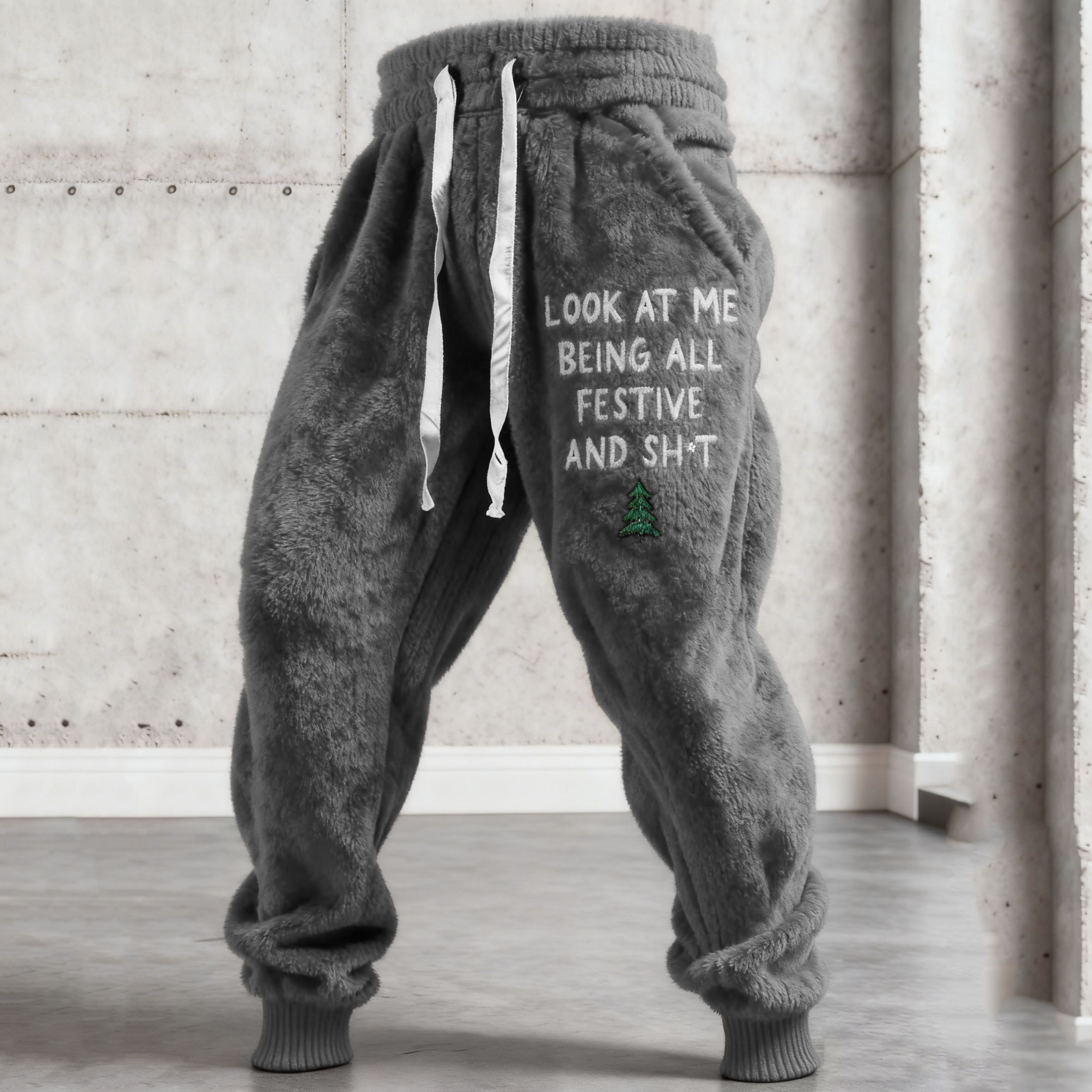 Men's Funny Slogan Plush Casual Pants elevenforest