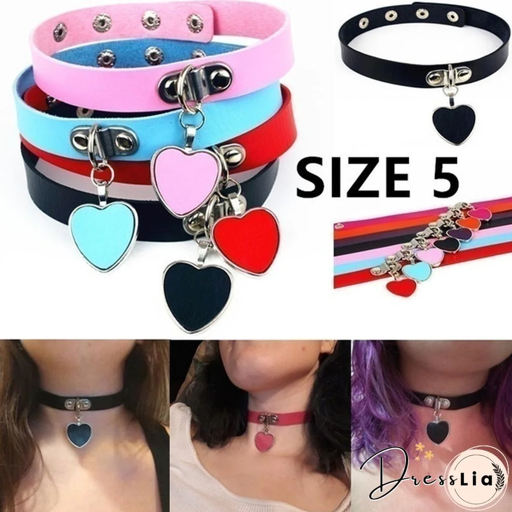 1 Pieces Handmade Heart Pendant Choker Laser Light Necklace Punk Leather Collar Chocker Necklace Torques