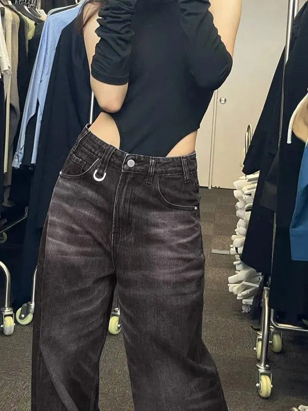 Brownm Vintage Washed Baggy Boyfriend Jeans