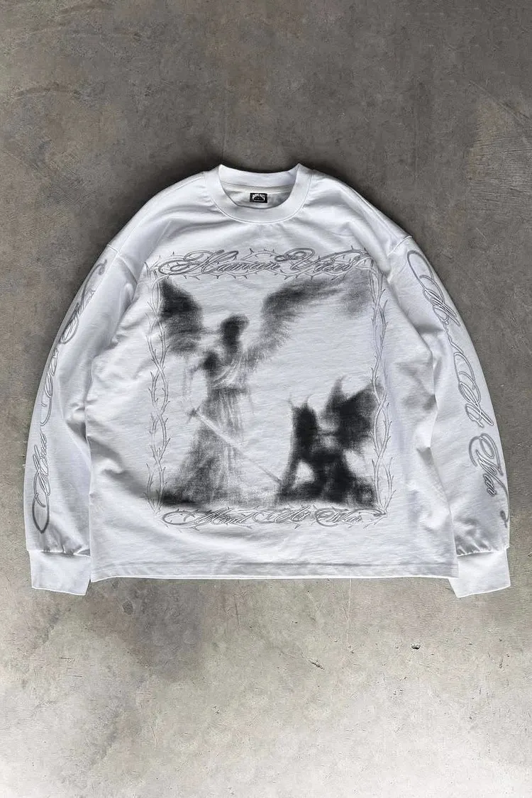 Edgy Hand-Painted Letter Print Gothic Long Sleeve T-shirt
