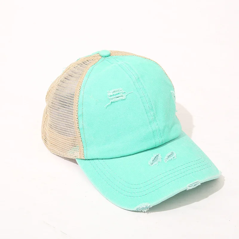 Summer Sale($13.99) Washed Baseball Cap Distressed Ripped Criss Cross Ponytail Cap