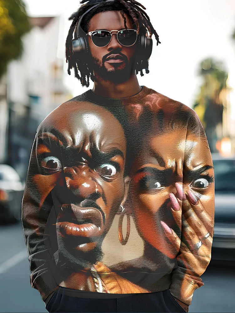 Men's Funny Brown Man and Woman Art Print Casual Sweatshirt