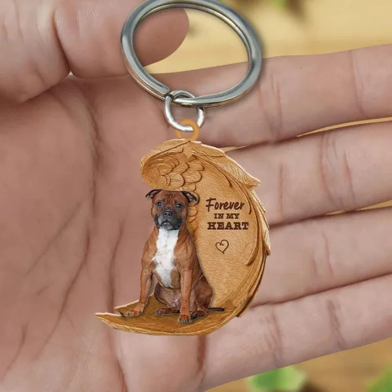 VigorDaily Stafford Shire Bull Terrier Forever In My Heart Acrylic Keychain FK057