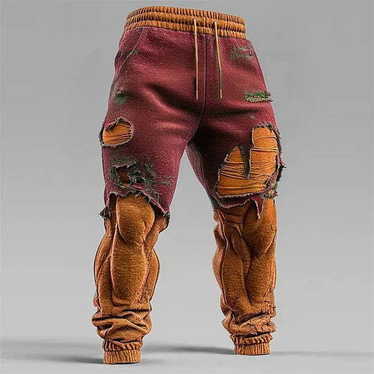 Men's Christmas Season Muscle Line Contrast 3D Print Distressed Sweatpants
