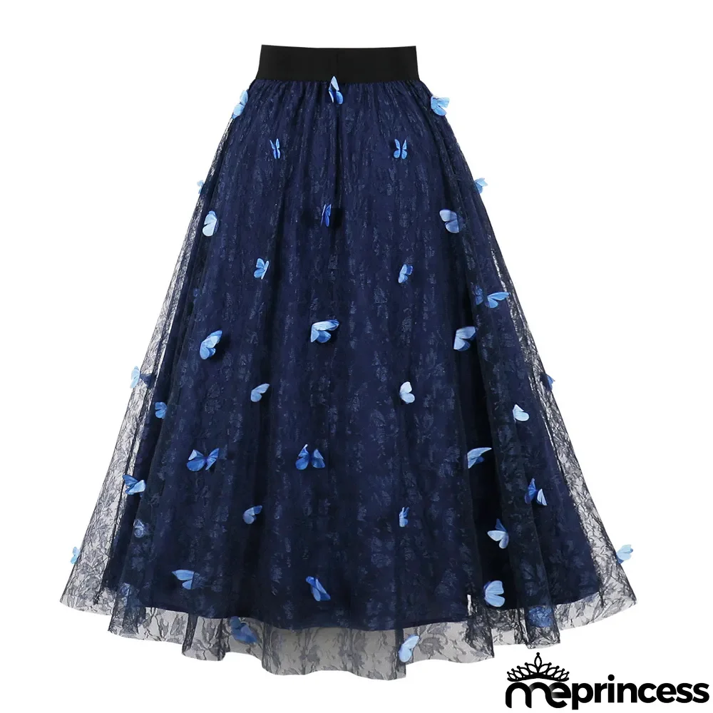 Women Double Layer Pansy Mesh Skirt