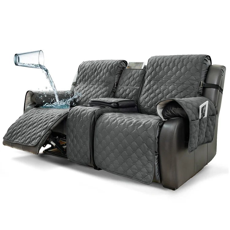 Loveseat Recliner Couch Cover with Console 100% Waterproof Non-slip Split Sofa Cover for Each Seat with Elastic Straps Washable Furniture Cover for Kids, Dogs