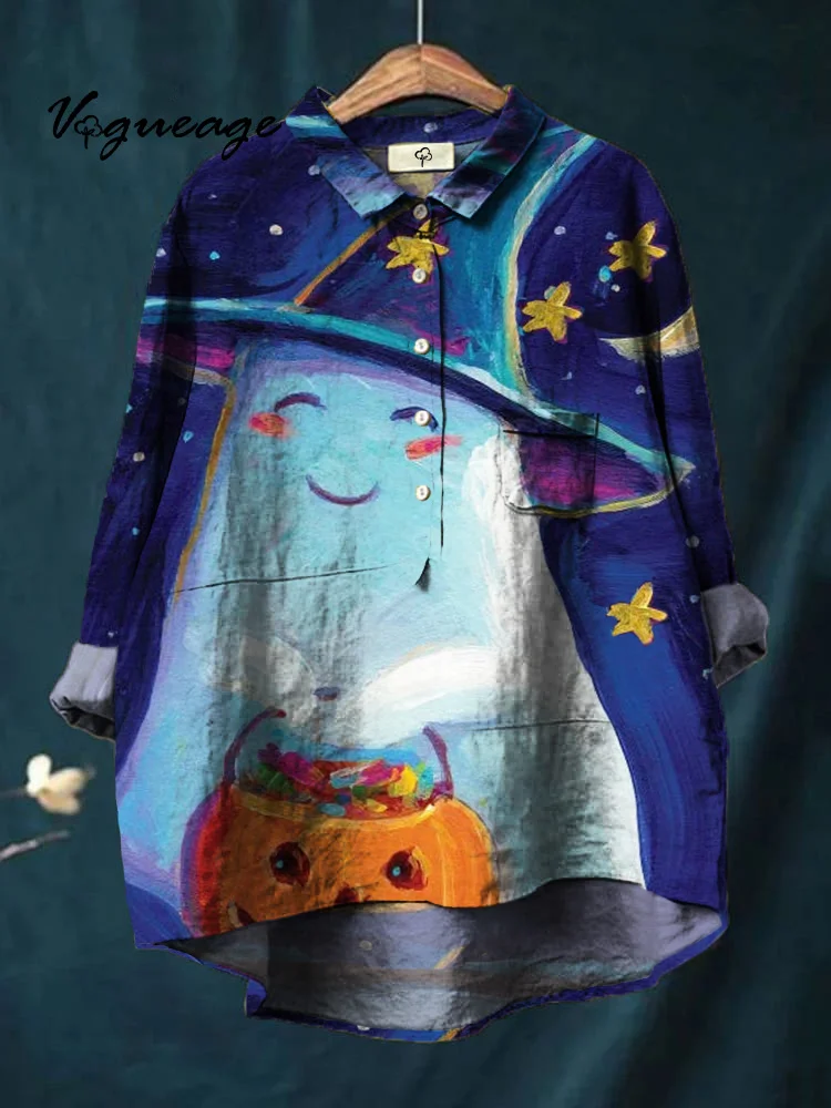 A Beautiful Gorgeous And Cute Ghost Printed Cotton And Linen Shirt