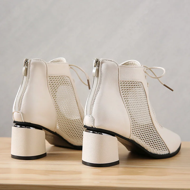 2022 Summer Sexy Black Ankle Boots For Women Mesh Breathable High Heels Botas De Mujer Pointed Toe Thick Heeled Sandals
