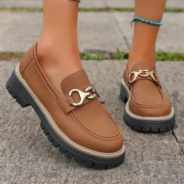 Breakj Breakj Wind Small Leather Shoes Women Spring And Autumn 2025 New Fashion Retro Color Casual Thick-Heeled Single Shoes