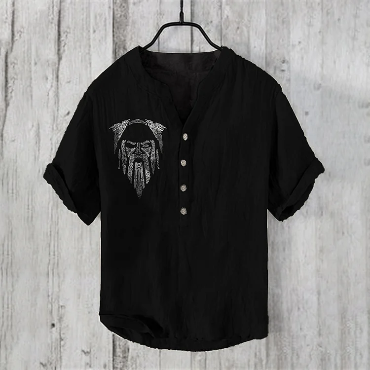 Men'S Viking Graphic Art Linen Blend Shirt