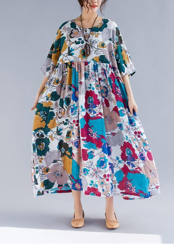 VCSHOES o neck Cinched patchwork Chiffon Robes Pakistani Sleeve print Maxi Dress Summer