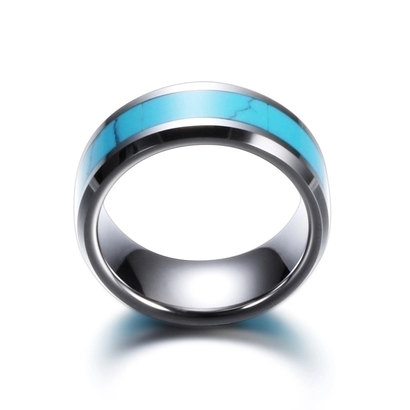 Fashion Simple Natural Turquoise Titanium Steel Ring For Men