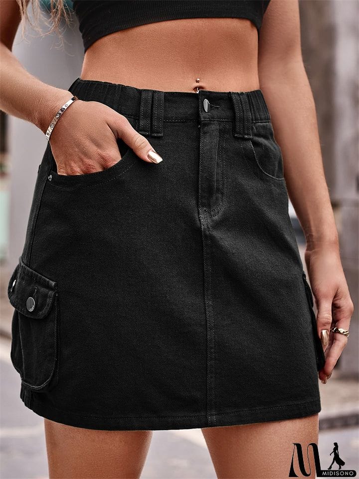 MidiSono - Female Summer Elastic Waist Short Cargo Skirt