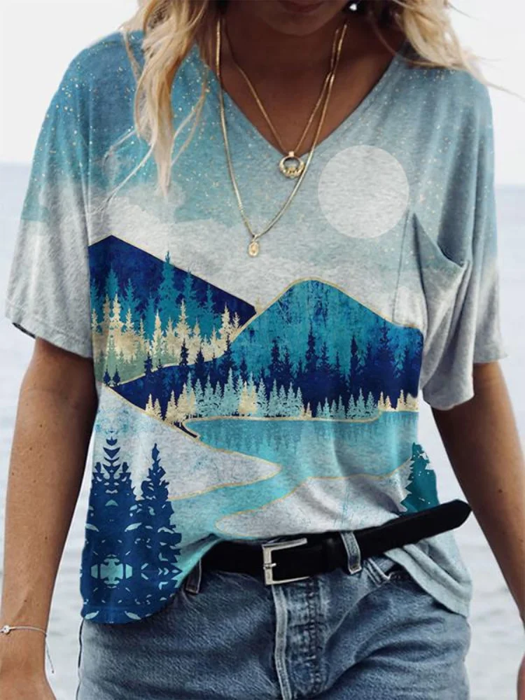 Landscape Art Print V Neck T Shirt