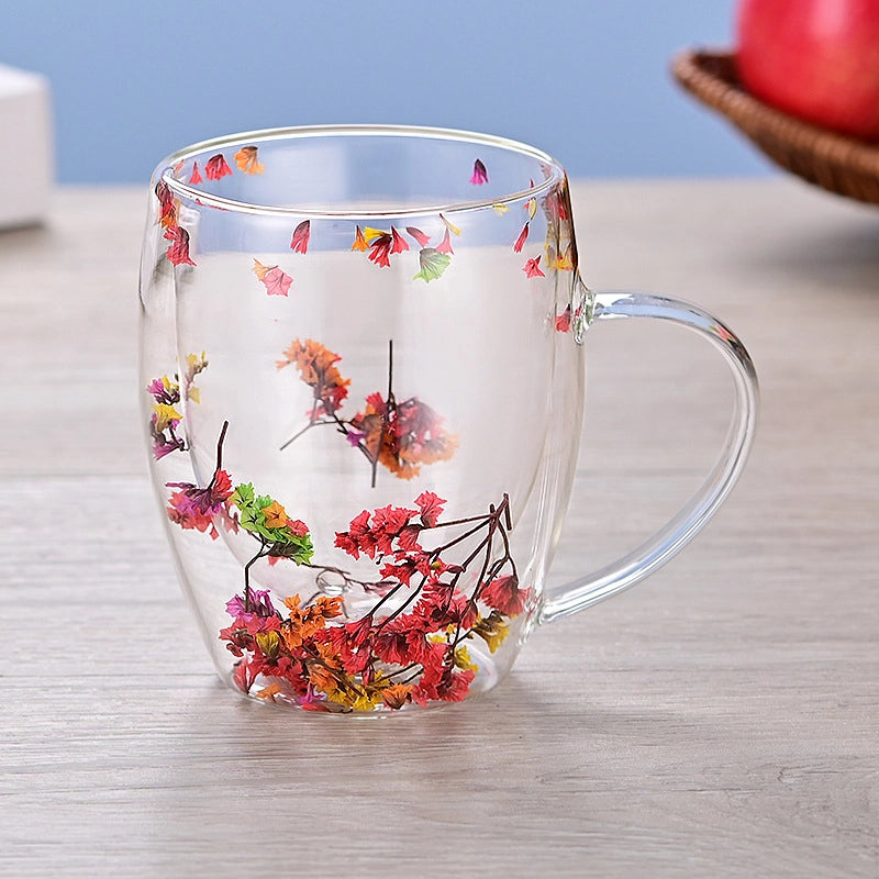 Double-layer Glass Quicksand Flower Cup Borosilicate Glass Double-layer Cup Breakfast Milk Coffee Cup Household Drinking Cup