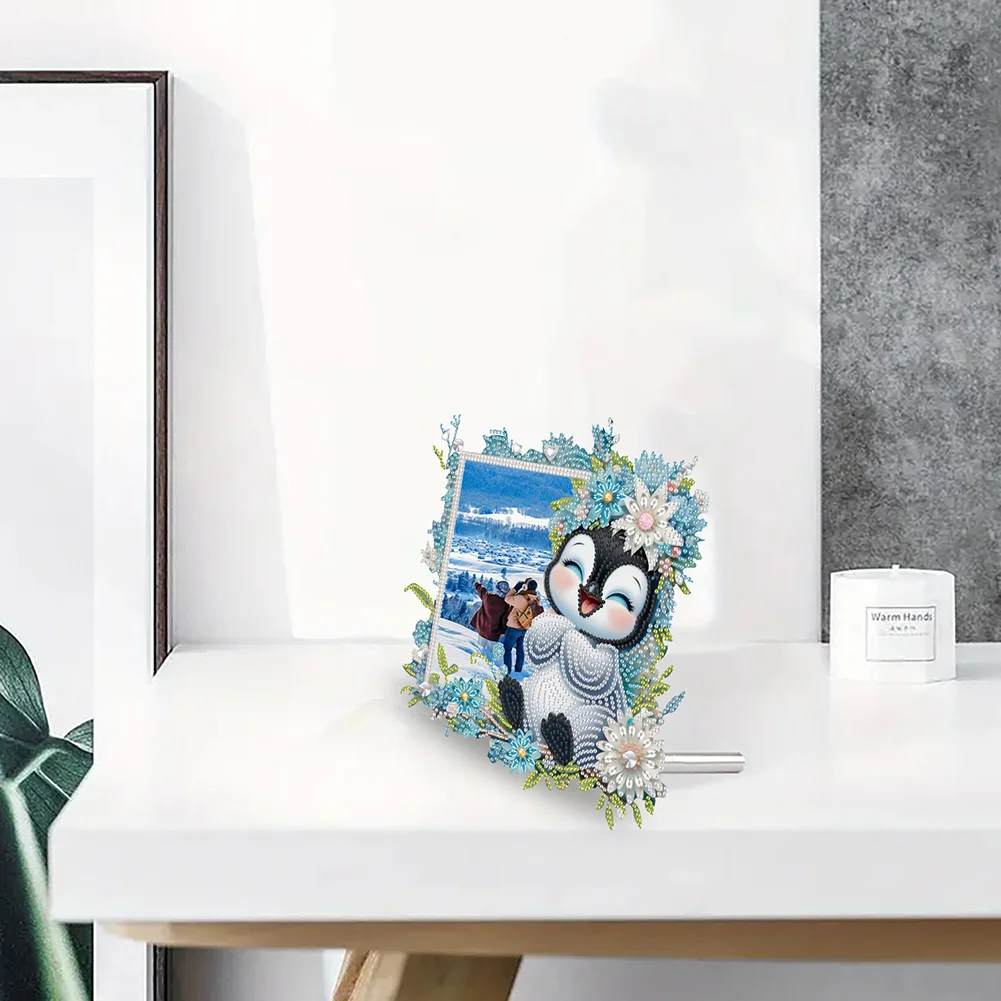 5D DIY Flower Penguin Acrylic Special Shape Diamond Painting Picture Frame