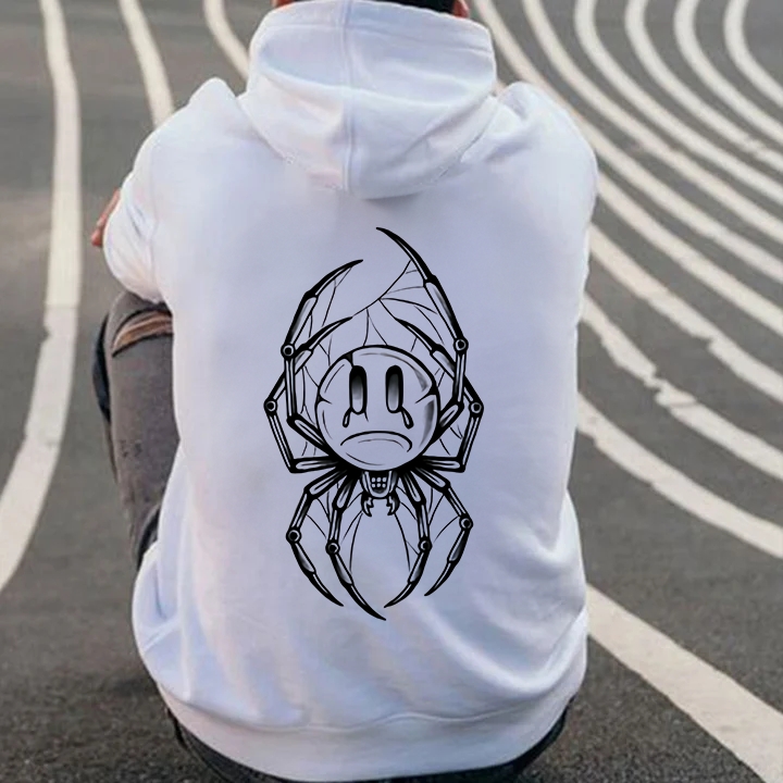 Spider？or crying face? White Printed Hoodie