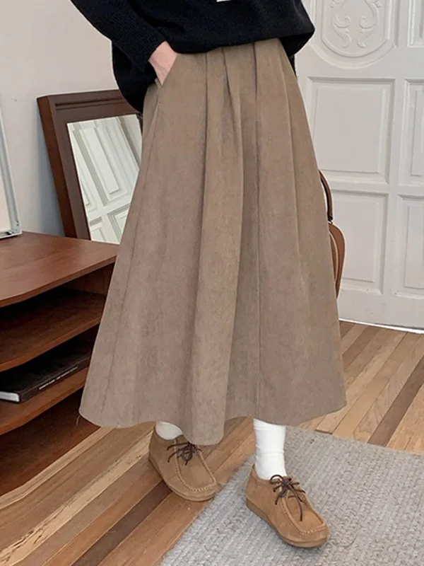 A-Line High Waisted Pleated Solid Color Split-Joint Skirts
