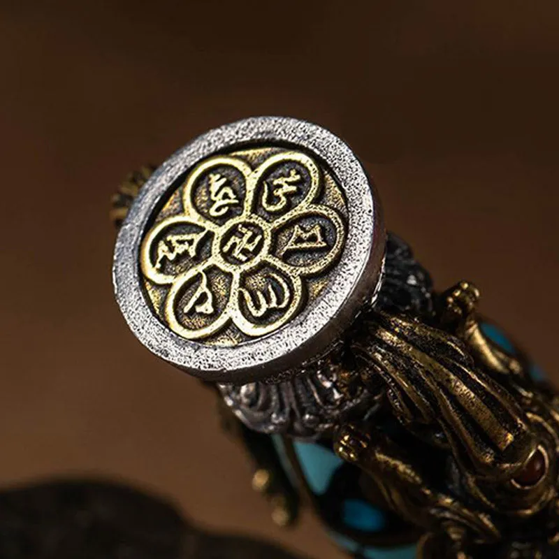Tibetan Nine-Eye Dzi Bead Turquoise Buddha Wealth Rotation Necklace