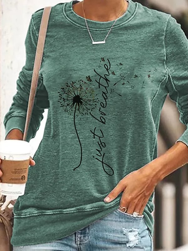 Just Breathe Print Everyday Casual Long Sleeve T-Shirt