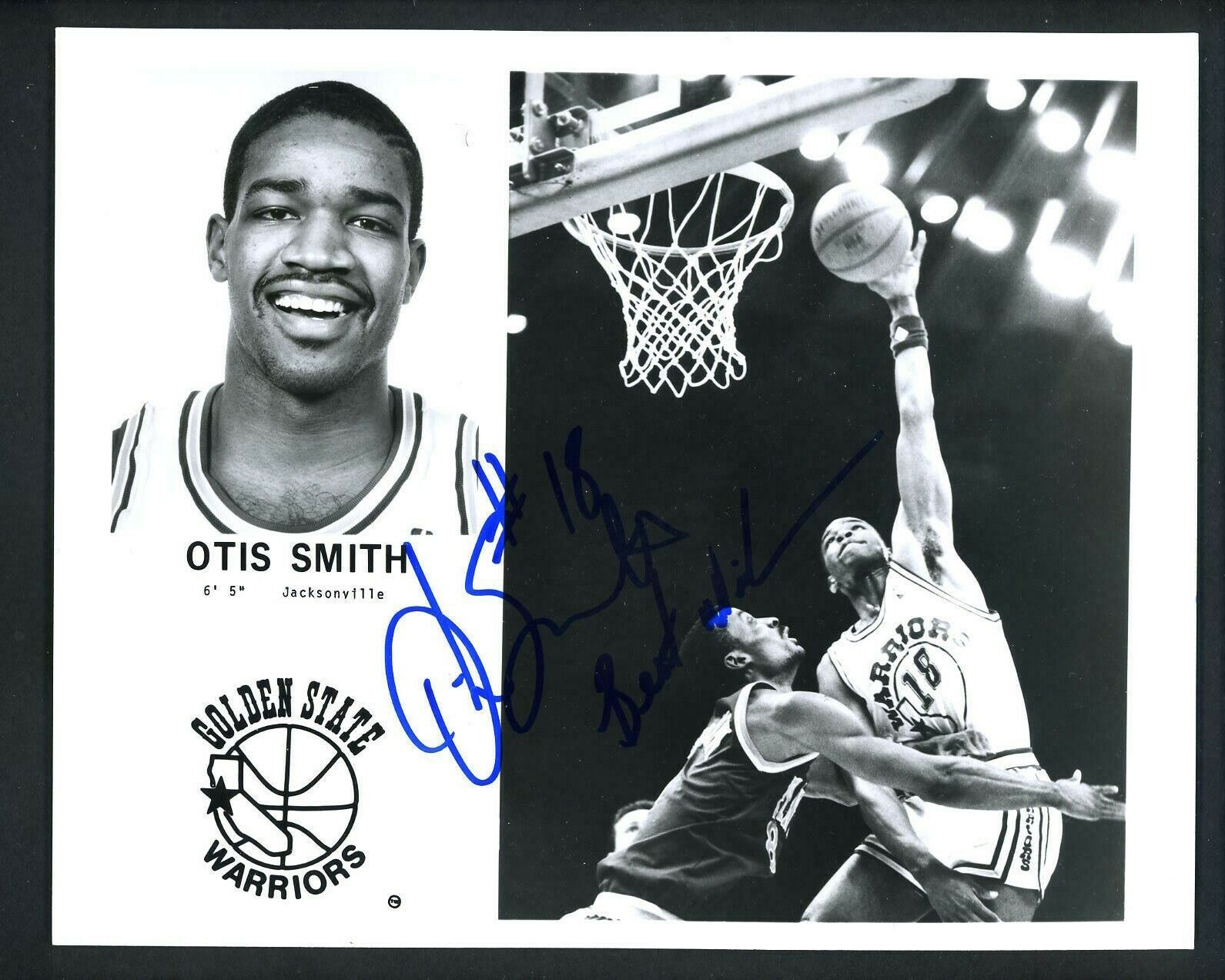 Otis Smith SIGNED Golden State Warriors team issued 1988 Type 1 Press Photo Poster painting