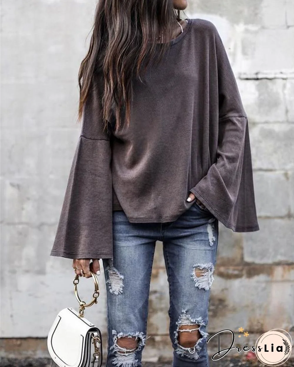 Mandarin Sleeve Solid Tops Holiday Fall Daily Casual Blouse