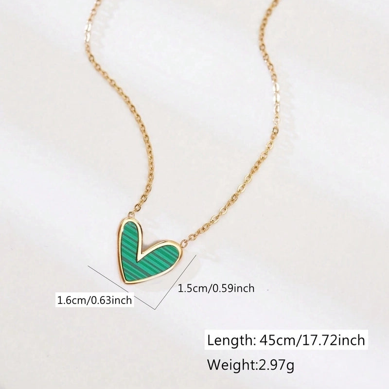 Cute Sweet Asymmetrical Heart Shape 304 Stainless Steel Acrylic 18K Gold Plated Inlay Pendant Necklace