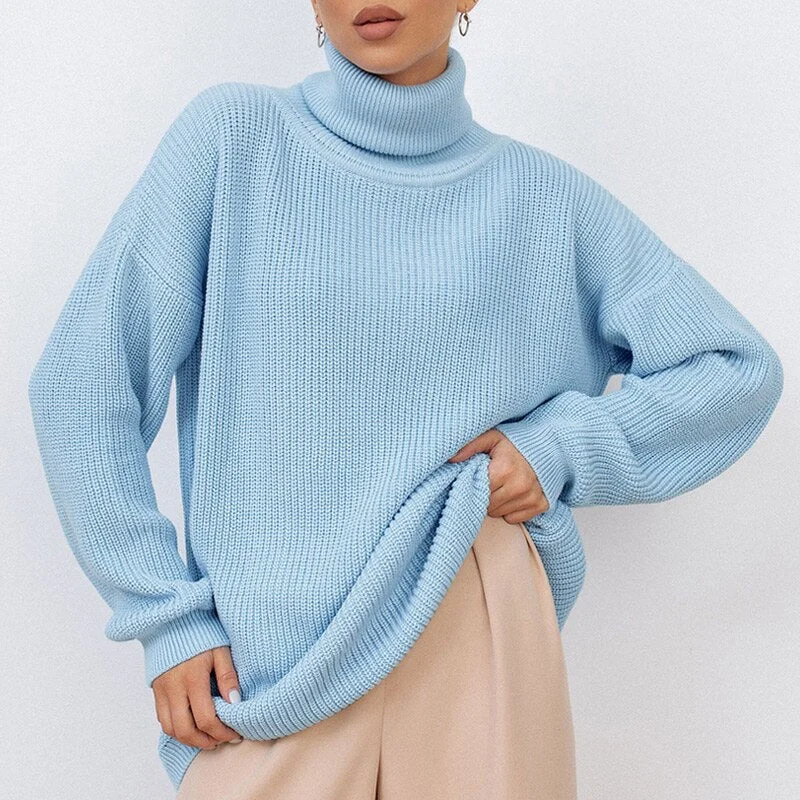 2023 Women's Oversize Sweater Black Turtleneck Long Sleeve Autumn Winter Loose Long Jumper Beige Knitted Warm Sweaters for Women
