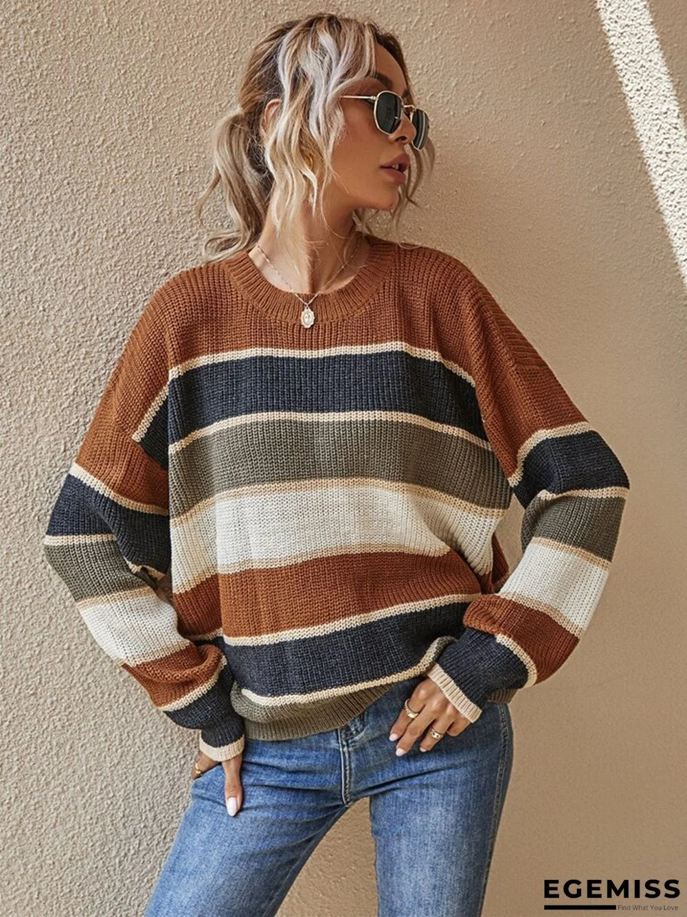 Commuter Striped Crew Neck Knitted Sweater | EGEMISS