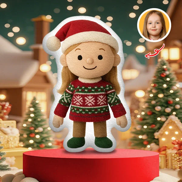 Custom Christmas Cartoon Elf Pillow | Minime Pillow Doll Personalized Face & Name Pillow | Personalized Christmas Gifts For Boys & Girls