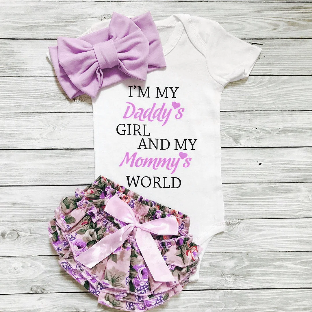 3PCS Daddy's Girl Mommy's World Floral Printed Baby Set